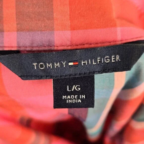 Tommy Hilfiger Size Large Pink Plaid Shirt Dress Button Front Sleevless Cotton - Picture 9 of 12